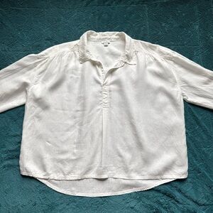 Sundance Collared Long Sleeve Linen Top XL Lagenlook Coastal Boho Relaxed White